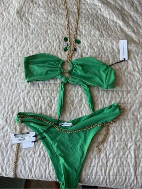 WeWoreWhat Green Ring-Detail Bikini Set
